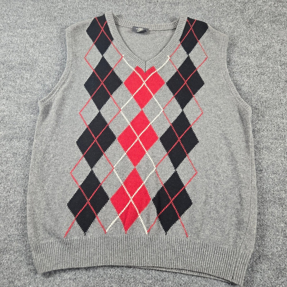 L.O.G.G. H&M Sweater preppy Y2K Vest Mens XL Gray Argyle Lambswool Blend V-Neck